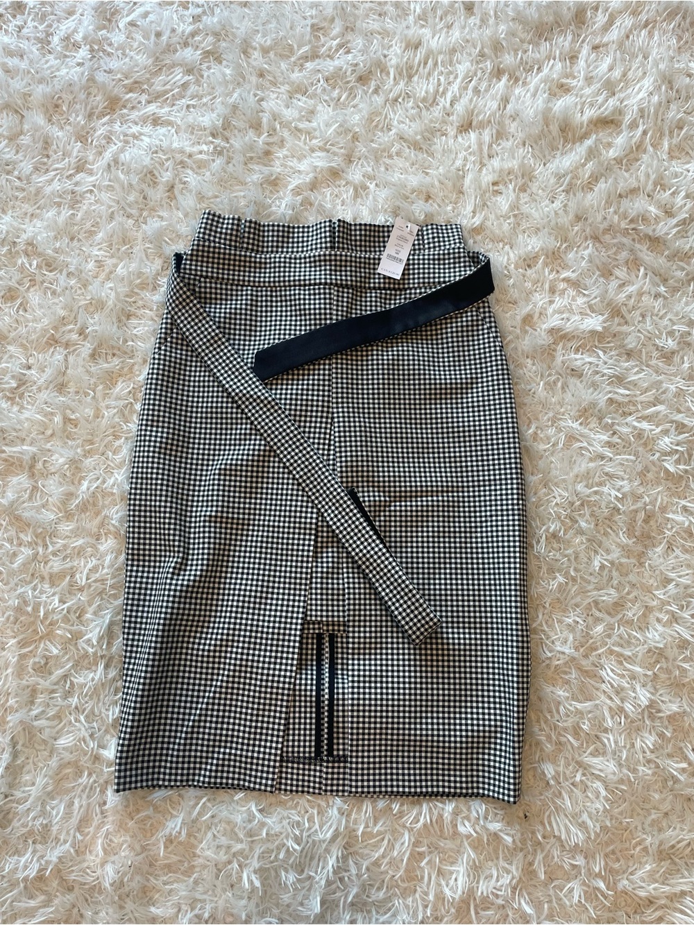 White House Black Market Black and White Gingham Pencil Skirt with Self-Tie Belt